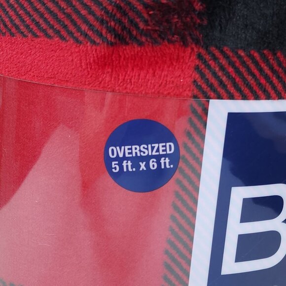 The Big One Oversized Plush Throw Blanket 5'x6' Red & Black Plaid Faux Fur - Picture 3 of 9